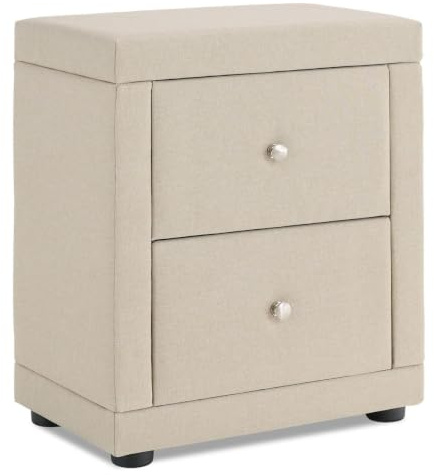 Homestyle4u Nachttisch Stoff Sandbeige für Schlafzimmer, Nachttisch mit 2 Schubladen gepolstert, Beistelltisch Schlafzimmer Stabiler und eleganter Nachtschrank | Artikel 3233