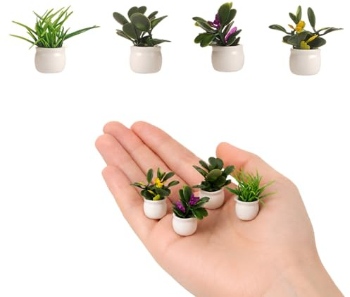 4 plantas de casa de muñecas, plantas en maceta en miniatura para decoración de casa de muñecas, mini plantas realistas, accesorios de casa de muñecas para sala de estar, dormitorio, decoración de