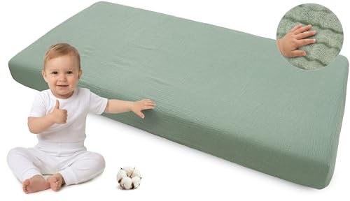 Medi Partners Spannbettlaken Musselin 70x140 Baby Bettlaken Kinderbett Spannbetttuch 100% Baumwolle - Musselinlaken Bettwäsche Babymatratze Schlafsack Babybett (Olivgrün)