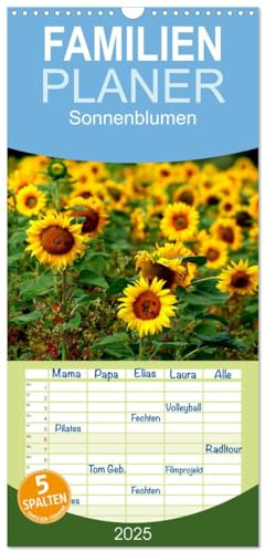 Familienplaner 2025 - Sonnenblumen mit 5 Spalten (Wandkalender, 21 cm x 45 cm), CALVENDO