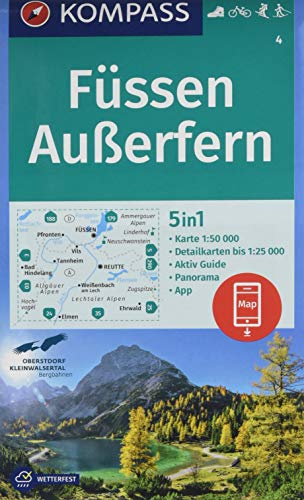KOMPASS Wanderkarte Füssen, Außerfern: 5in1 Wanderkarte 1:50000 mit Panorama, Aktiv Guide und Detailkarten inklusive Karte zur offline Verwendung in ... Langlaufen. (KOMPASS-Wanderkarten, Band 4)