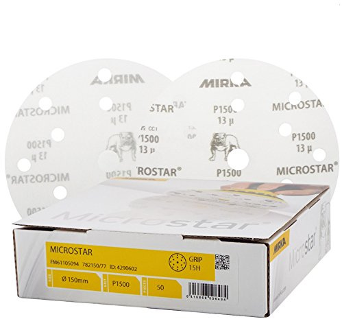 Mirka Microstar General Purpose Abrasive P1500 150mm Discs - x 50 - For Finising & Denting - Dry Use Only - Designed For Matting & Paint Rectification Of Top- And Clear Coat Applications