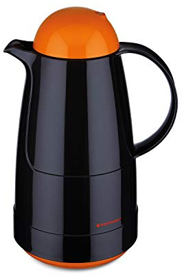 ROTPUNKT Isolierkanne 210 CHRISTINE 1,0 l | Zweifunktions-Drehverschluss | BPA Frei- gesundes trinken | Made in Germany | Warm+Kalthaltung | black/electric clementine