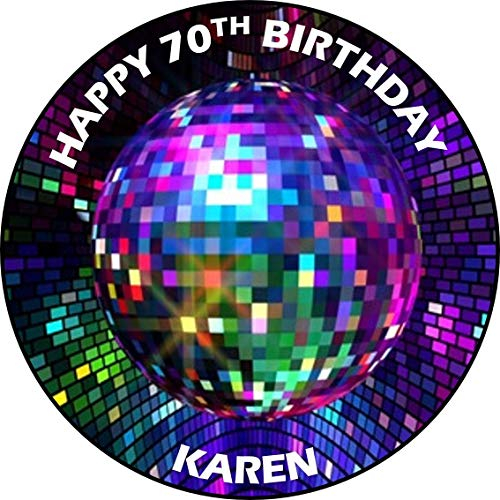 Disco Ball Icing or wafer circle round edible cake topper Personalised (Icing)