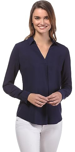 Vincenzo Boretti Bluse, gerade geschnitten mit Hemdkragen dunkelblau XL