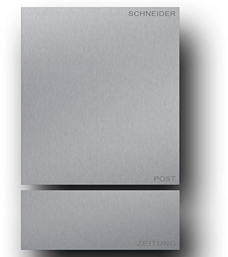 Briefkasten Edelstahl B1 Steel, moderner Premium Design Wandbriefkasten mit Zeitungsfach inkl. Namensbeschriftung