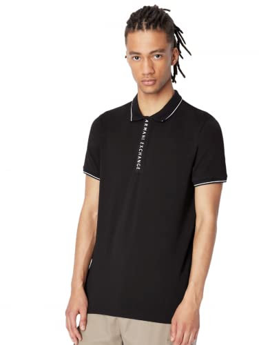 Armani Exchange Men's Hidden Buttons, Stretch Cotton Polo Shirt, Black (Black 1200), Xx-Large