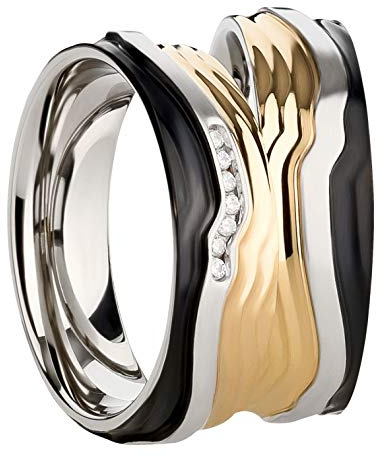 123traumringe 2x Trauringe/Eheringe Edelstahl massiv in Juwelier-Qualität (Zirkonia/Gravur/Ringmaßband/Etui)