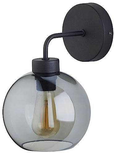 Licht-Erlebnisse Applique murale intérieure en verre fumé métal noir H: 28 cm E27 modifiable moderne vintage salon chambre salle à manger applique intérieure