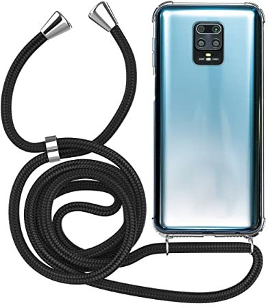 MyGadget Funda para Xiaomi Redmi Note 9 Pro - Carcasa con Cuerda en Silicona TPU Suave con Cordón - Case y Correa Adjustable - Negro