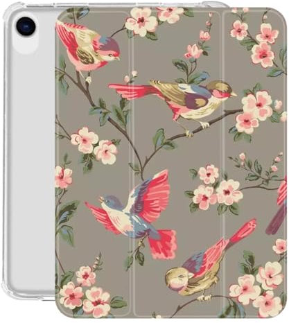 Custodia Compatibile Con Ipad 6A Generazione (2018)/Ipad 5A Generazione (2017) 9,7 Pollici, Guscio Antiurto Supporto Ripiegabile Cover Posteriore Trasparente Con Portapenne - Uccelli Vintage