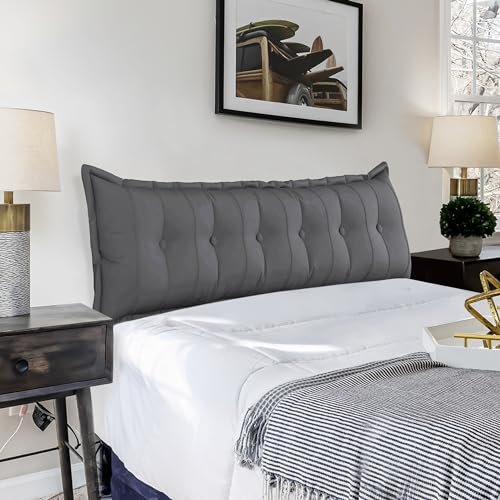 VERCART Couchkissen Groß Dekokissen Kopfteil Gepolstert Kissen Rückenlehnen Sofakissen Lesekissen Perfekt als Unterstützend Rückenkissen Bett Lendenkissen Wandkissen Abnehmbarem Leinen Grau 160cm