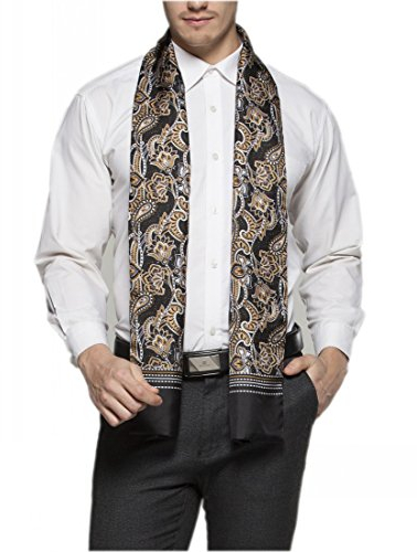 Prettystern Herrenschal langer elegant 2-lagig klassisch business festlich Seidenschal Gold Schwarz Paisley M01