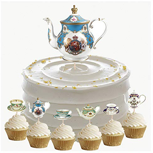 AK Giftshop Tea Cup and Saucer Mix Birthday Party Food Cupcakes Picks Decorations Toppers (Pack of 14)