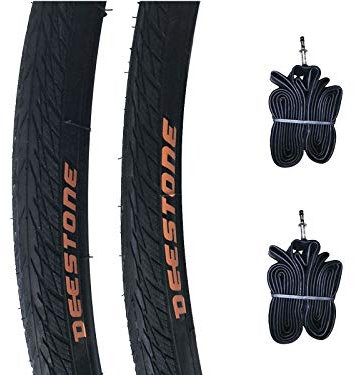Ecovelo 2 neumáticos + 2 cámaras de aire 700 x 25 C (25-622) Deestone ON Off Road, Corsa, Gravel Bike D839 Negros | Neumáticos de carretera de goma para bicicleta
