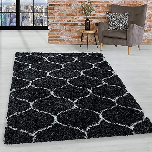 HomebyHome Shaggy Teppich Wohnzimmer 120 x 170 cm - Hochflor Teppich Skandi Design Anthrazit Extra Weich und Flauschig - Bettvorleger Teppich für Schlafzimmer, Küchenläufer - Carpet, Halı, Kilim