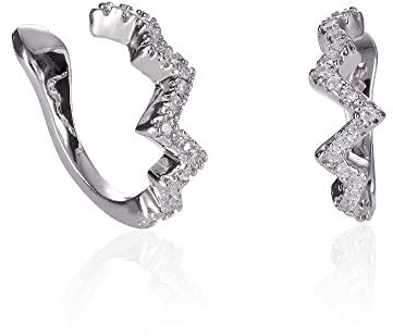 namana Silber Zig Zag Ear Cuff Ohrringe für Damen, Teenager, Mädchen; Ohrringpaar mit Cubic Zirkonia Steinen, Edgy falsche Ohrringe für Frauen ohne Ohrlöcher, Silber Earcuffs mit Schmuckbeutel