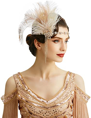BABEYOND 1920s Feder Stirnband 20er Jahre Stil Art Deco Flapper Haarband Great Gatsby Stirnband Damen Kostüm Accessoires