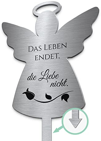 CHRISCK design Grabstecker Grabengel aus Edelstahl mit schönen Motiven & Trauersprüchen | Grabschmuck Engel wetterfest | eigene Engel Deko gestalten