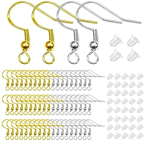 TOAOB 200 Stück Ohrringe Gold und Silber Set Ohrringe Basteln Schmuck Selber Machen Set 925 Silber Versilbert Ohrhaken und Kunststoff Ohrring Stopper für DIY Ohrringe Schmuckherstellung