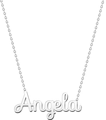 cotigo Collana con Nome in Acciaio Inossidabile - Ciondolo con Nome Personalizzato Collana in Argento o Dorate - Regali Personalizzati per Le Donne San Valentino amore (Angela-Argentato)