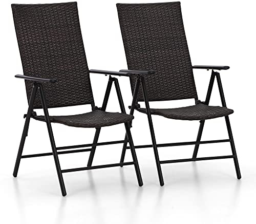 PHIVILLA 2er Sets Gartenstühle Rattanstühle klappbar, 6X verstellbar mit 7 sitzpositionen Klappstühle hohe Rückenlehne Wetterresistent (2 Stühle)