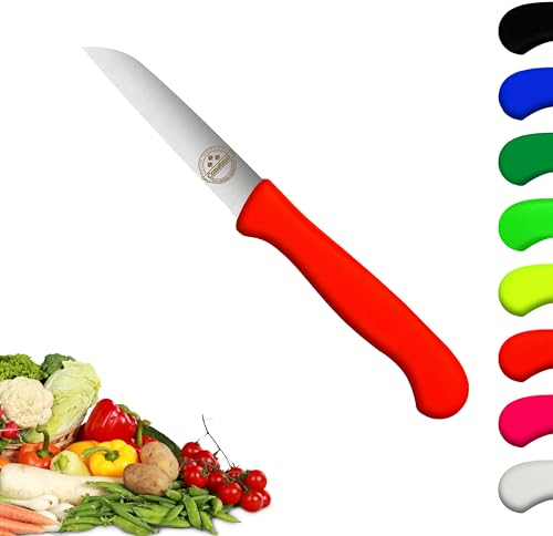 Solingen Messer, Kunststoffgriff - Neon rot, Premium Gemüsemesser, rostfreier Klinge, Chrom-Stahl, extra scharfes Küchenmesser, Dünnschliff & Handabzug, Made in Germany