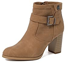QUEEN HELENA Tronchetti Traforati Stivaletti Bassi con Zip Laterale Scarpe con Tacco Donna X28-104 Marrone 37