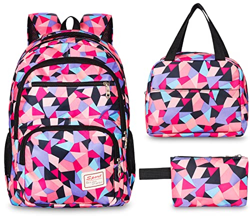 Sarsumir Zaino Scuola Zainetto Bambina Ragazzo per Superiore Media Università, 3 Pezzi School Bag Set Backpack Impermeabile, Grande Capacità Zainetto Ragazza Bambino per Scuola Viaggio, Viola