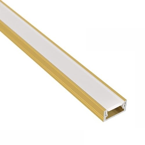 ledomec LED ALU Profil Slim LED Leiste (14x7mm) in Gold mit Abdeckung (2m Gold - Abdeckung Matt)