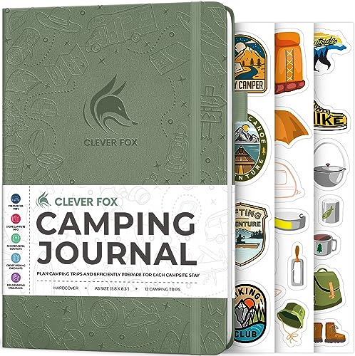 Clever Fox Camping-Tagebuch – Camper Logbuch & Wohnmobil-Reiseplaner – Outdoor Camp-Tagebuch & Abenteuer-Reise-Notizbuch – 12 Reisen insgesamt, 8 Seiten pro Reise – Hardcover, A5 Größe (Zypress)