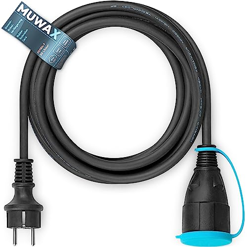 MUWAX Gummi-Verlängerungskabel 15m für Baustellen, Werkstatt, Industrie, für dauerhaften Einsatz im Außenbereich und Starke mechanische Beanspruchung H07RN-F 3G1,5mm² schwarz
