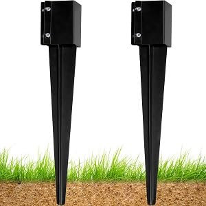 WIMART Zaunpfosten-Anker, 10,2 x 10,2 cm, robuster Metall-Zaunpfosten, Erdspieß, 10,2 x 10,2 cm, für Zaun, Briefkasten, Vogelfutterspender, Terrassendielen, ... mit schwarzer Pulverbeschichtung auf