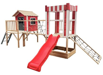 HOME DELUXE - Spielpark WUNDERLAND - Kiefernholz, 555 x 340 x 215 cm, zum Klettern, Rutschen, Buddeln I Kinderpark Outdoor Spielplatz Klettergerüst