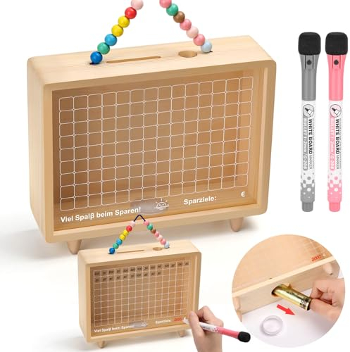 Selizo Spardose Holz,Acryl Sparbox mit Zahlen Ankreuzen,Sparbox with Ziel,Spardose mit zähler Zum Ankreuzen,Sparschwein mit Sparziel,Spardose €500 €1,000 €2,000 €3,000 €5,000 Euro Keine Montage
