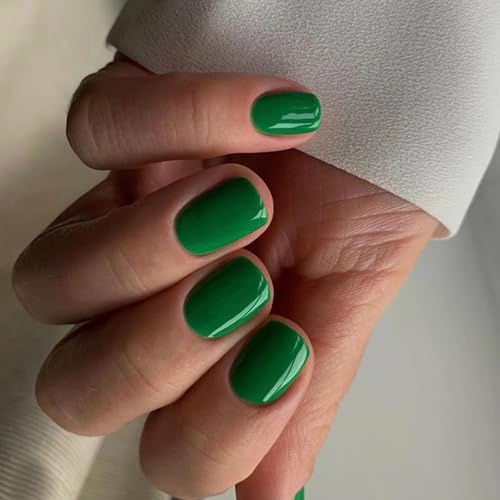 Ceboic Français Faux Ongles Court Carré Couleur Pure Press on Nails Ballerine Glossy Glänzend Ongles à Coller Acrylique Pleine Couverture Ongles à Presser 24Pcs pour Femmes et Filles(Vert)