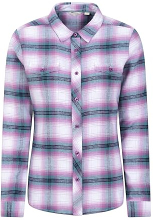 Mountain Warehouse Willow Brushed Flannel Ls Womens Shirt - Lightweight, Soft Lining with Extra Warmth & Comfort - Easy to Pack & Easy Care - Great for Travelling Grey Women's Size 8