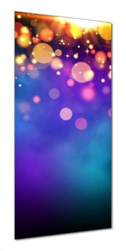 Wallario Selbstklebende Duschrückwand 90 x 200 cm mit Motiv Bunte Kugeln in orange und rot, explodierend, vor blauem Hintergrund - Wandverkleidung Fließenersatz mit Hochglanzlaminat in Glasoptik