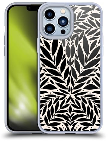 Head Case Designs Officially Licensed Gabriela Thomeu Black And White Folk Leaves Floral Gel Case [Military Grade Protection] Compatible with Apple iPhone 13 Pro Max and Compatible with MagSafe