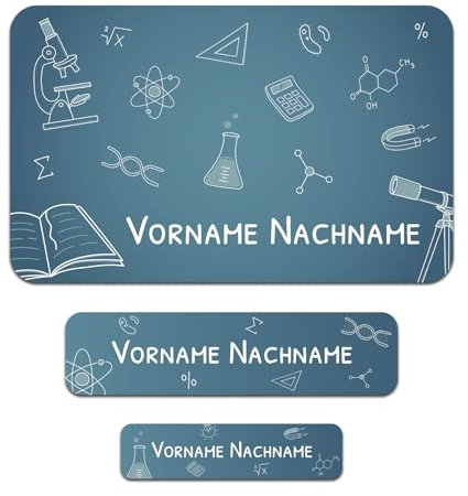 50 x personalisierte Namensaufkleber Sticker mit Wunschname Klebeetiketten zum Markieren Stifte Hefte mit Kinder Name Schule Kindergarten Aufkleber Set (25 Scientist)