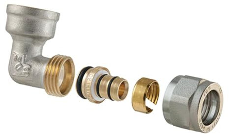 RACCORDO CURVO FEMMINA A COMPRESSIONE PER MULTISTRATO 2PZ ASSEMBLATO 1/2 x 1/2-16