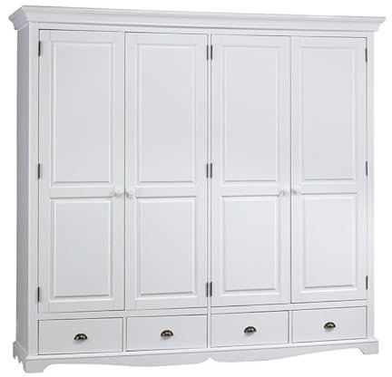 ACTUAL DIFFUSION Armoire Penderie Blanche 4 Portes 4 Tiroirs 4 Etagères L 212 H 195 P 54 cm