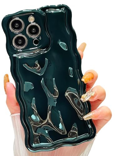 ZTOFERA Wavy Case for iPhone 13 Pro Max (6.7-Inch), Cute Wave Frame Shiny 3D Ripple Electroplating Design Protective Phone Case Soft TPU Bumper Shockproof Cover for Girls Women, Green