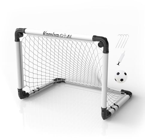 Kamiya Fußballtor Kinder 60x45 cm – 5 in 1 -Set – Fussballtore für Garten für Kinder von 2-7 Jahren, faltbar und leicht zu verstauen – Fußballtor für drinnen und draußen, Weiß