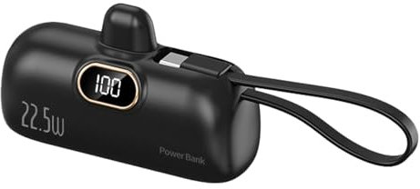 1 Ladegerät Poweers Bank- PD 22,5W 5000mah, Typ C Powerss Bank | USB-CC Schnellladung Bank, Bank Eingebautes Kabel für Serie und Die meisten Elektronischen Geräte für Zuhause, Reisen