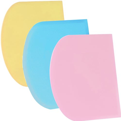 SURDOCA Dough Scraper Bench Scraper - 3P 7.1x4.9 Plastic Flexible Bowl Scraper, Sharp Edge & Angles Cake Scraper. Non-Slip Bakeware Decorating Tools Sculpting & Modeling Tools - Blue+Yellow+Pink