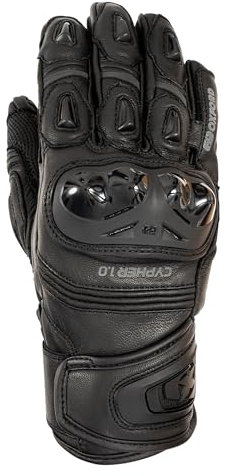 Oxford Cypher 1.0 Short Leather Men's Motorbike Glove CE Level 2 Certified, Aramid Reinforced, Touchscreen Compatible, Premium Motorcycle Sports Gloves Stealth Black (XXL)
