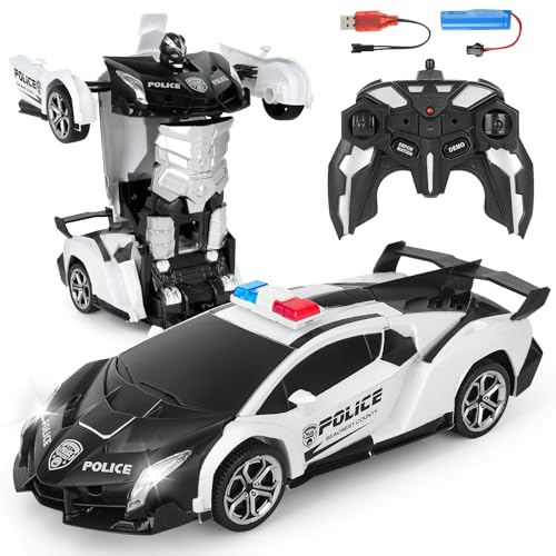 Mineup Ferngesteuertes Auto, 2 in 1 Transformers Spielzeug, 2.4GHz Transform Roboter Spielzeug, 360° Verformung Roboter, Rc Auto Roboter, RC Polizeiauto, Geburtstags Geschenke ab 3-12 Jahre Jungen