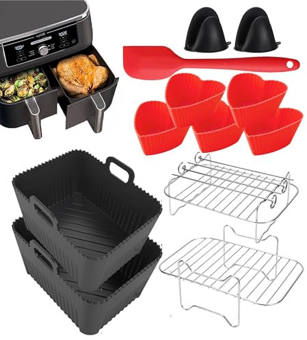 Smlntbu Accessoires Air Fryer pour Ninja Foodi Max AF400EU 9.5L, AF500EU 10.4L, Double Stack XL SL400EU Dual Zone Friteuse à Air, avec Moule Silicone Air Fryer, Grille AirFryer