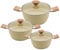 AKH HOUSEWARE Non Stick Casserole Dishes with Lid Cooking Pot 5 Layer Non-Stick Coated Casserole Dishes/Serving Dishes Induction Hob Compatibility Cookware (Beige, Set of 3)